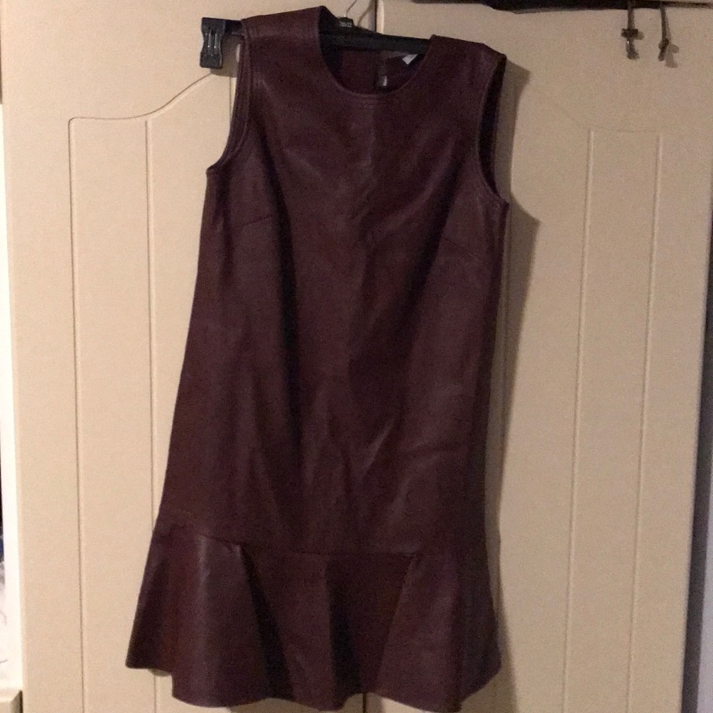 Burgundy leather sleeveless dress